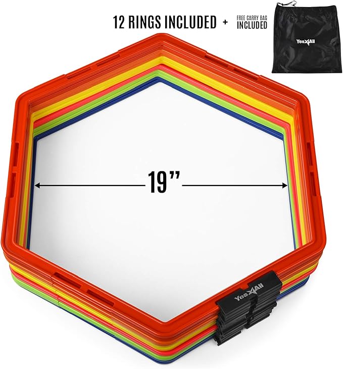 Yes4All Hex Agility Rings/Speed Rings with Carrying Bag – Hexagon Rings, Agility Hurdles for Agility Footwork Training