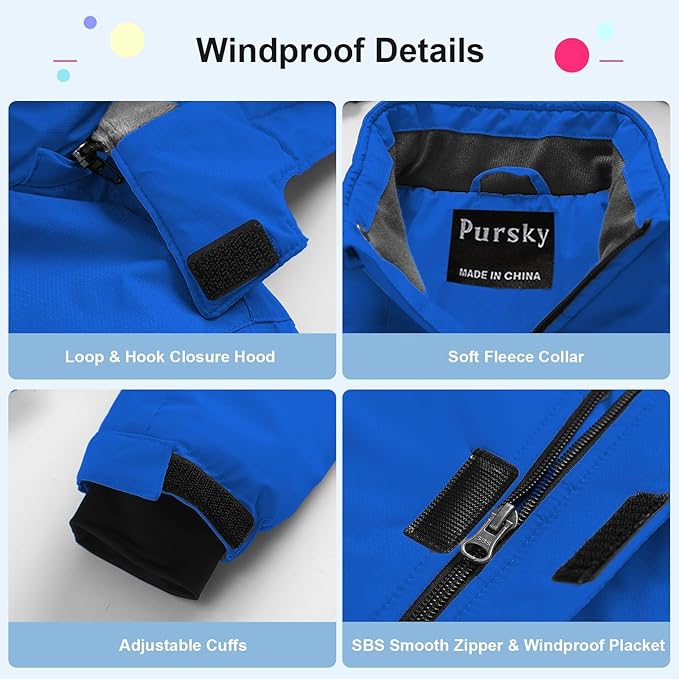 Pursky Boy's Waterproof Ski Jacket Kids Winter Snow Coats Fleece Raincoats Parka