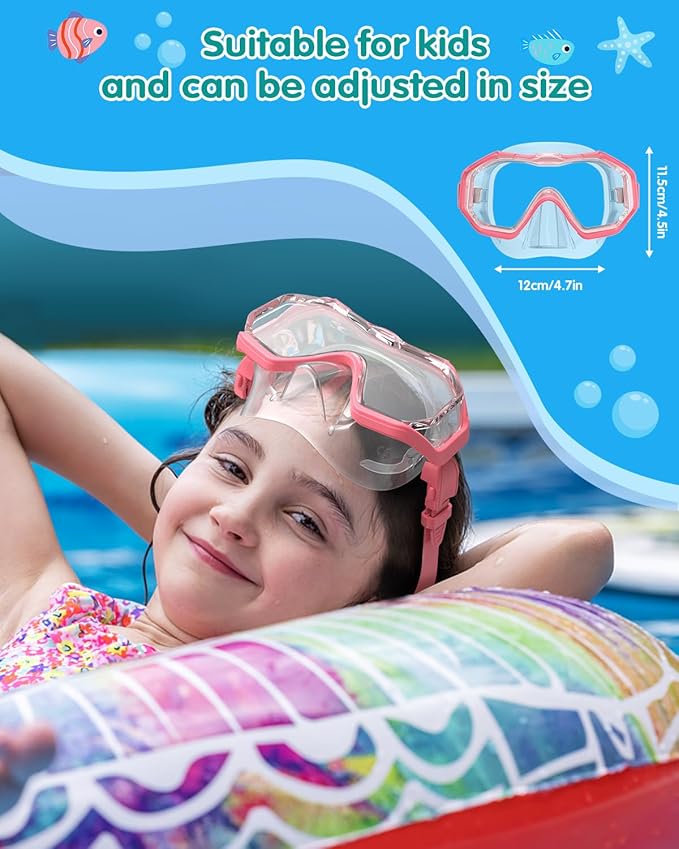 W WSTOO Kids Swim Goggles with Nose Cover,Snorkel Diving Swimming Mask for Youth 5-15,HD 3-Window Wide Vision Anti-Shattered Lens Anti-Fog&Leak