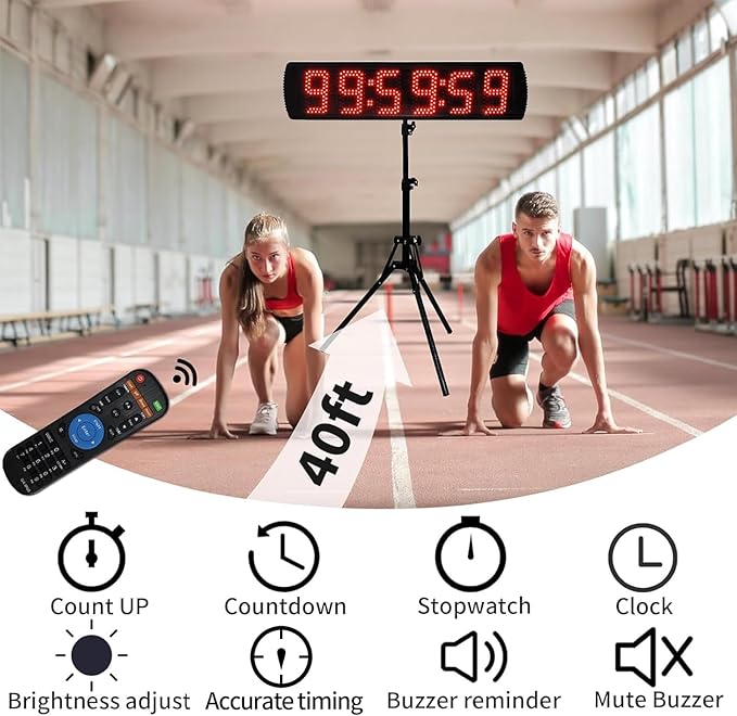 Race Clock with Tripod for Running Events, Large LED Stopwatch with Remote,Countdown/Count up Gym Timer for Home,Wall Digital Time Clocks