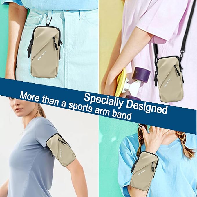 Cell Phone Armbands Running Phone Holder Armband, Phone Holder for Walking, Shoulder Holster Phone Purse Crossbody Bag Phone Pouch (Khaki)