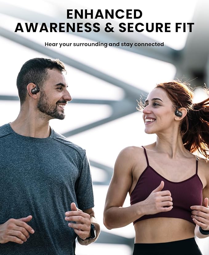 Open Ear Headphones,Bluetooth 5.3 Air Conduction Headphones ,Comfortable for Long Wear ,Powerful Bass,AI Clear Calls,30H Playback,IPX6 Light Weight Open Ear Earbuds with Ear-Hook for Workout,Running