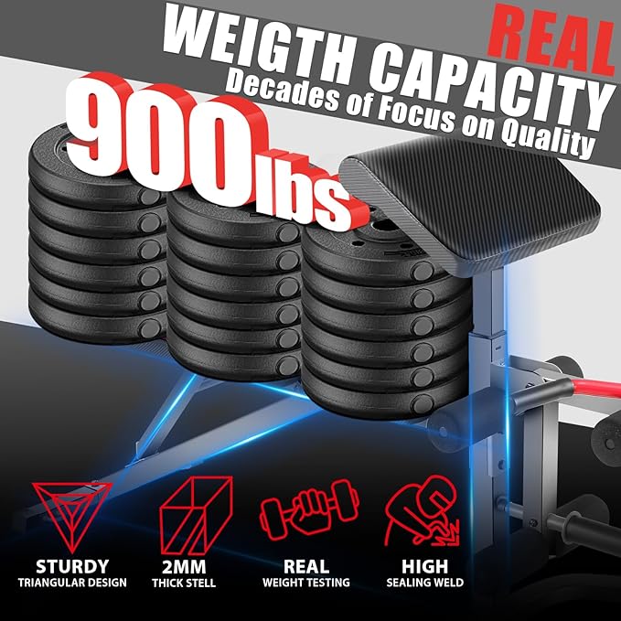 OPPSDECOR 900LBS Adjustable Weight Bench Press with Leg Extension and Preacher Curl Pad, Flat Incline Decline Utility Workout Bench for Home Gym Exercise