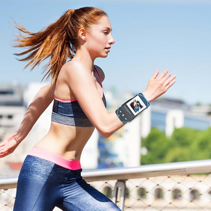 Wristband Phone Holder for Running, 360°Rotation & Detachable Sports Armband with Key Holder for iPhone 16/15/14/13/12/Pro/Pro Max/XS/XR/X/8/7/6/Plus, Fits 4.5-7 Inch Smartphones (Blue)
