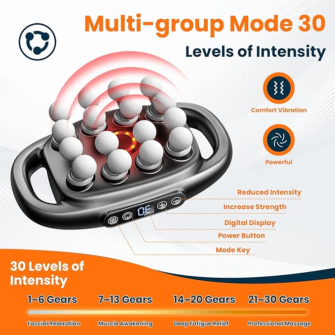 Zevessa Massager - Relief Wave Pro 3, Reliefwave Massager - 16-Head Massage Gun Set, 30 Intensity Levels with 16 Massage Heads, Quiet Percussion Massagers for Legs, Waist, Buttocks Muscles (Black)