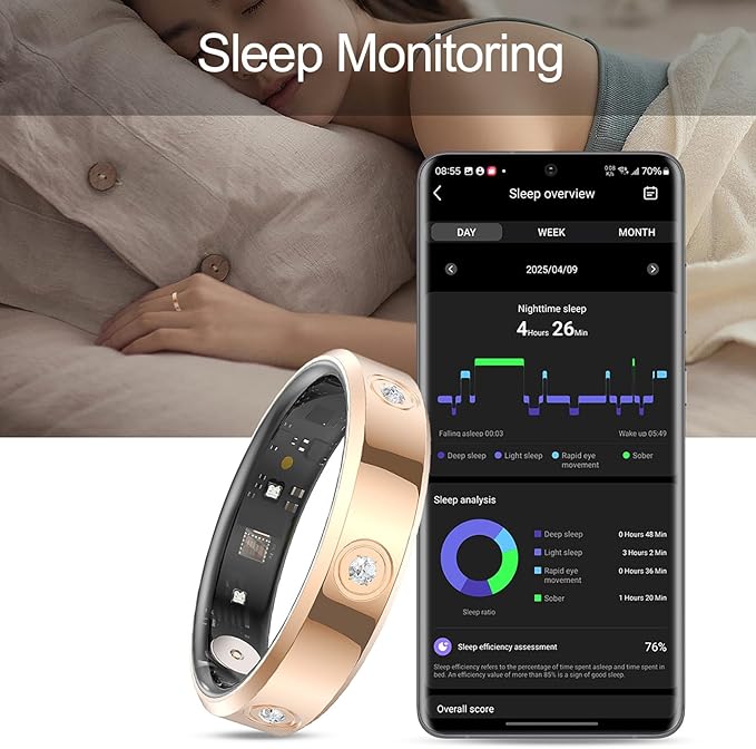 Smart Ring for Women Men Diamond Fitness Tracker Sleep Heart Rate Monitor Smart Rings for Android iOS Phone Pedometer Calorie Step Counter Stylish Ladies Rings for Women Elegant