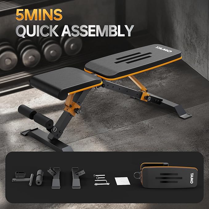 YAMO Adjustable Foldable Weight Bench for Home Gym, Full Body Workout Bench with Fast Folding, 660lbs Weight Capacity, Incline Decline Flat Exercise Bench
