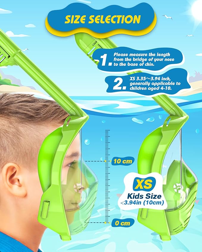 QingSong Kids Snorkel Mask Full Face, Snorkeling Set with Camera Mount, Foldable 180 Degree Panoramic View Snorkeling Gear Anti-Fog Anti-Leak