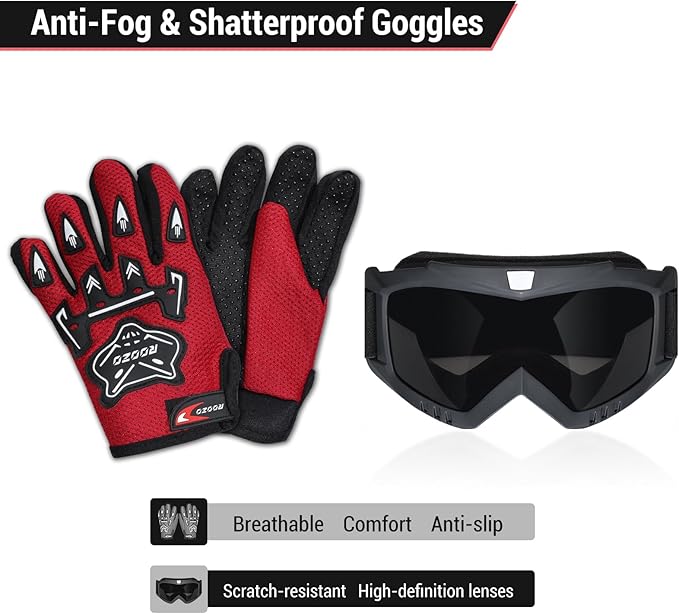 Youth Dirt Bike Helmet DOT Certified - Full Face Motorcycle Helmet for Off-Road, ATV, Street Riding, Includes Adjustable Goggles & Protective Gloves