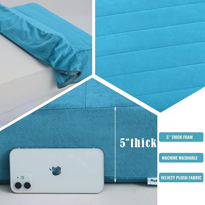 MeMoreCool Square Floor Pillow Seating for Adults Kids, Large Meditation Cushion Floor Pillow with Thick Foam & Soft Tufted Cover, Washable Big Pillow Seat Floor Cushion for Sitting Yoga 22" Blue