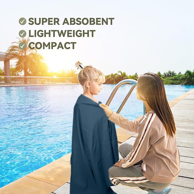 Microfiber Beach Towel-Perfect for Travel, Sports, Camping, Swimming, Yoga, Gym- Quick Dry, Sand Free, Compact, Lightweight, Absorbent (Navy Blue,Large(160x90cm, 63x35”))