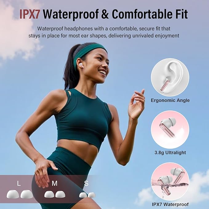 Wireless Earbuds, Bluetooth 5.4 Headphones with Multifunctional Touch Screen, 48H Bass Stereo Ear Buds with ANC/ENC Noise Cancelling/Transparency Mode, IPX7 Earphones with 5 EQ Modes, Rose