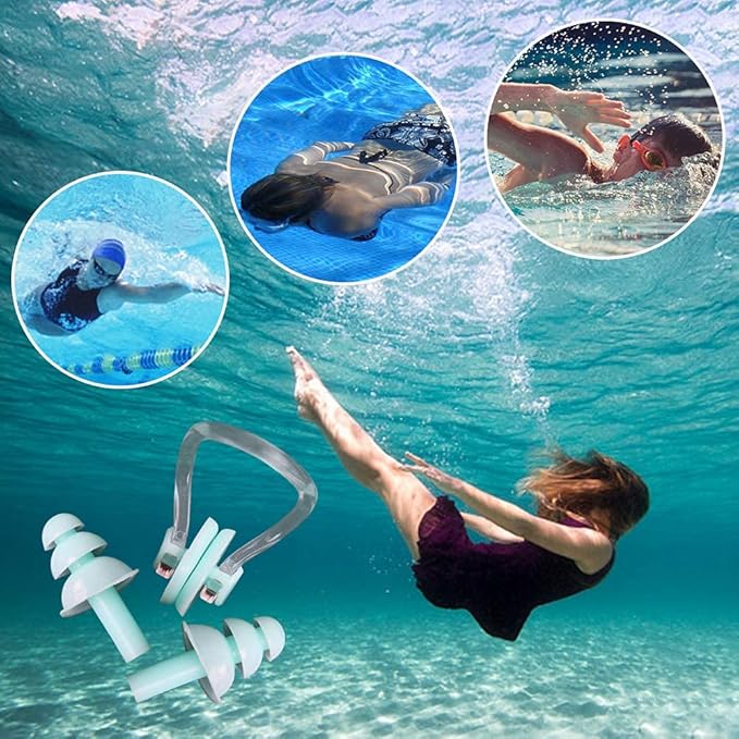 UPINS 14 Sets Silicone Nose Clips Waterproof Swimming Nose Plugs Earplugs for Adults Kids, Ear Nose Protector