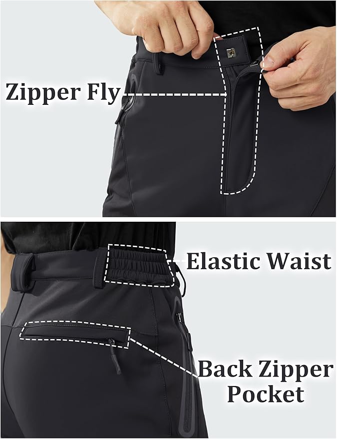 TACVASEN Men's Skiing Snow Pants Fleece Lined Waterproof Winter Insulated Hiking Pant for Outdoor Work Hunting Cargo