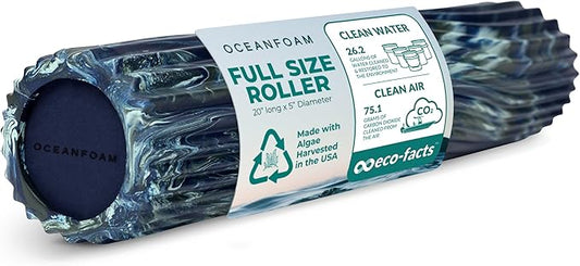 Oceanfoam Tidal Roller - Dark Navy, Hunter & Seafoam Marbled - Muscle Massage Foam Roller for Back Pain & Stretching - Firm & Ergonomic Wide Wave Textured - Yoga & Athletics - Full Size, 20" x 5"