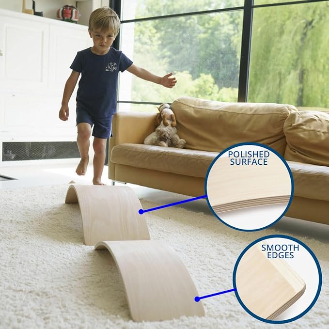 Wooden Wobble Balance Board Gentle Monster 35 Inch Rocker Board trainer, Yoga Curvy Board for Office & Classroom Adult (LIHG GREEN)