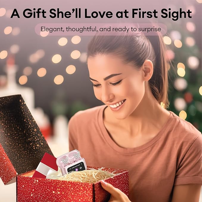 PAXA Stylish Open Ear Clip On Earbuds with Removable Butterfly Earring, Clip On Headphones with LCD Touch Screen, Fashionables Open Ear Headphones for Women, Butterfly Earring Rose Gold Earbuds