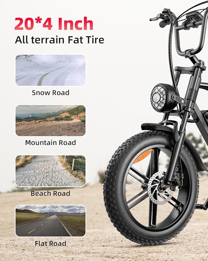 V9-G60 Peak 1500W Ebike, 48V 20Ah(960WH) Removable Battery, 72Miles &32MPH,20" Fat Tire Dirt Bike,7 Speed Gears,Dual Shock Absorber, Adults Electric Bike for Mountains, Snow, Sand, Road