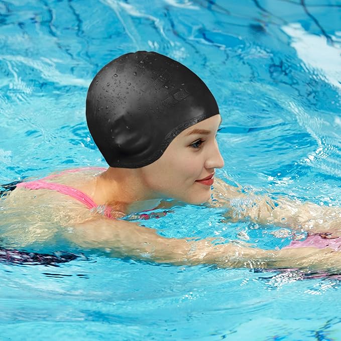 Swimming Cap, Silicone Swim Cap for Women Men, Durable Non-Slip Waterproof Swim Cap Protect Ears, Long Hair for Adults, Older Kids