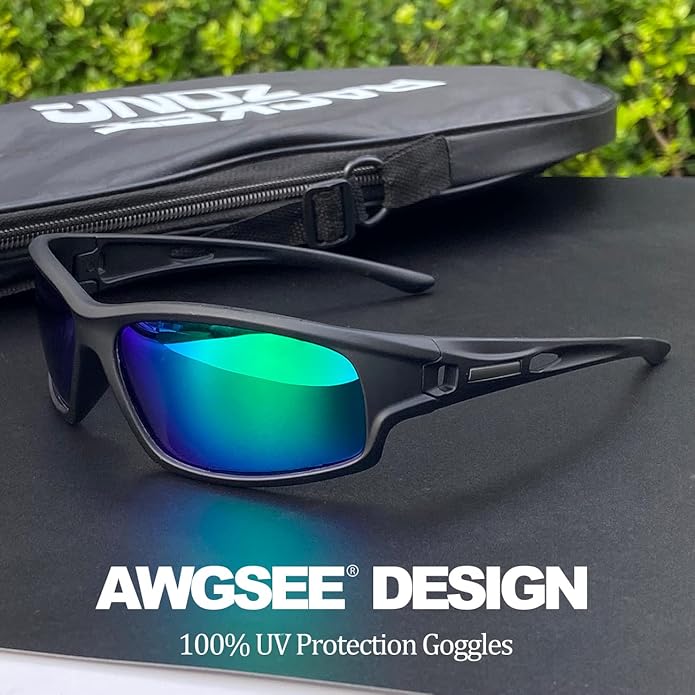 Polarized Sports Sunglasses for Men 100% UV Protection Wrap Around Unbreakable Sun Glasses for Fishing Driving