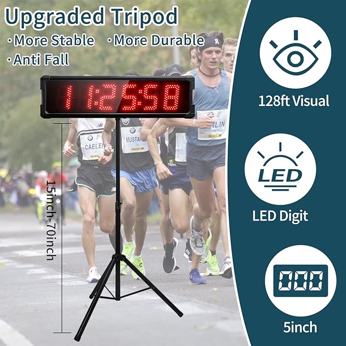 Race Clock with Tripod for Running Events, Large LED Stopwatch with Remote,Countdown/Count up Gym Timer for Home,Wall Digital Time Clocks