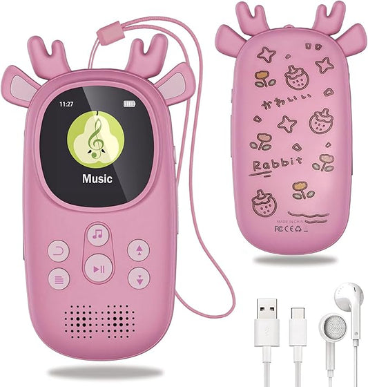 32GB MP3 Players for Kids, Cute Reindeer Portable Music Bluetooth Kid MP3 Player, Child MP3 Player with Bluetooth 5.3,Speaker, FM Radio, Alarm Clock, Voice Recorder, Stopwatch (Support up to 128GB)