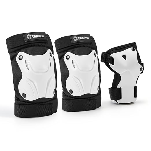 Skating Protective Gear Adult Knee and Elbow Pads Wrist Guards for Roller Skating Skateboarding, Skate Pads Adult Knee Pads for Men Women White