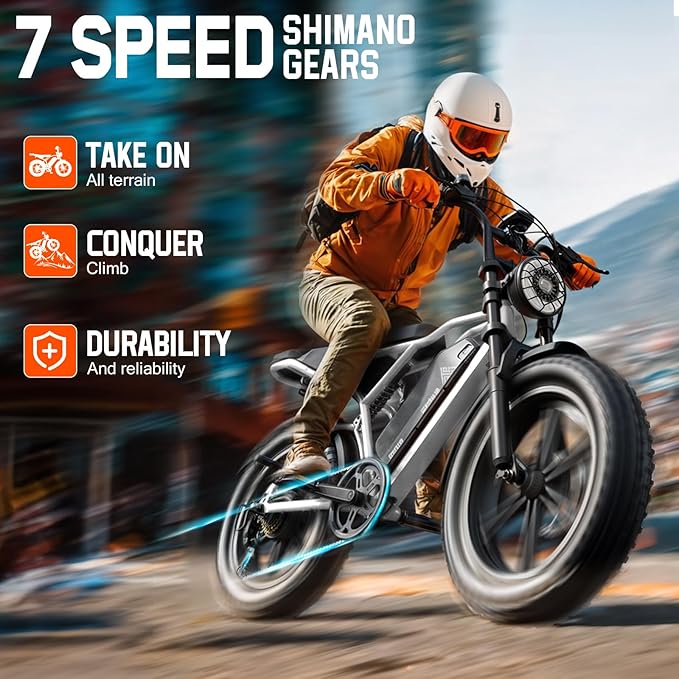 TST Electric Bike for Adults 1500W Peak 20" Fat Tire All-Terrain E-Bike 60/110 Miles 28MPH Electric Dirt Bike for Road Sand Mountain Snow - 48V 15/25AH Battery Powered Electric Motorcycle