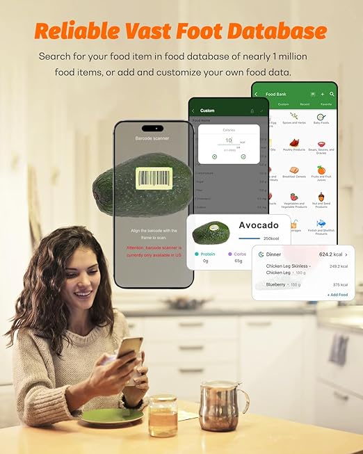 Ataller Smart Food Scales with Nutritional Calculator, Smartphone App with 26 Nutrients Tracking, Calorie, Marco, Digital Kitchen Weight Grams and Ounces for Weight Loss, 11 Pounds, Stainless Steel