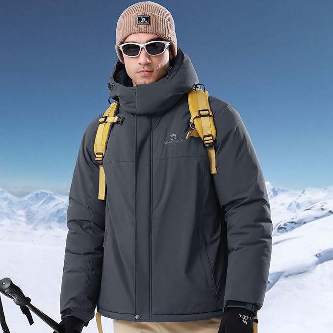 CAMEL CROWN Men's Mountain Ski Snow Jacket Waterproof Winter Coat Snowboarding Windbreaker Windproof Warm Hooded Snow Coat