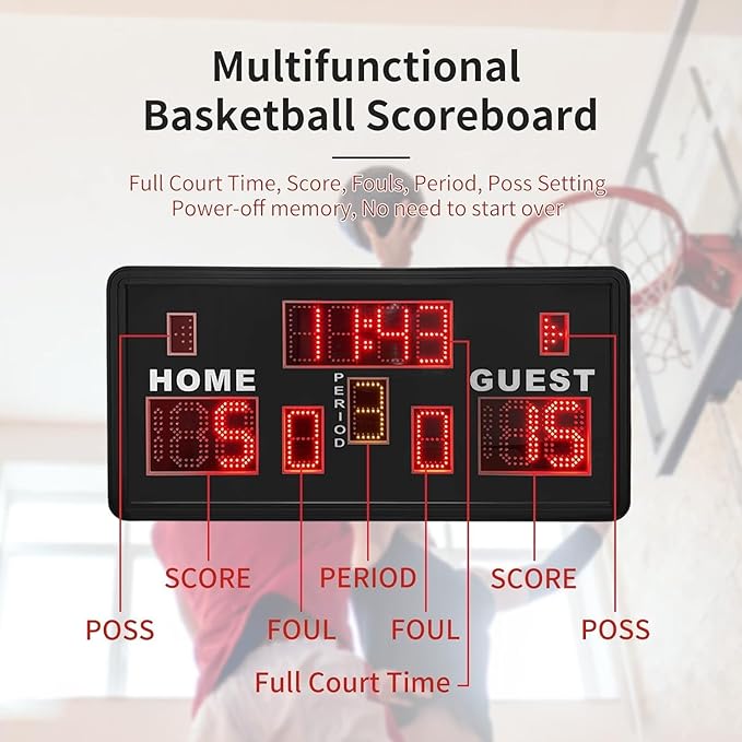 YZ Large Electronic Scoreboard with Buzzer, Wall-Mounted Professional Digital Scoreboard with Remote, Basketball Scoreboard with Timer, Digital Score Keeper for Basketball