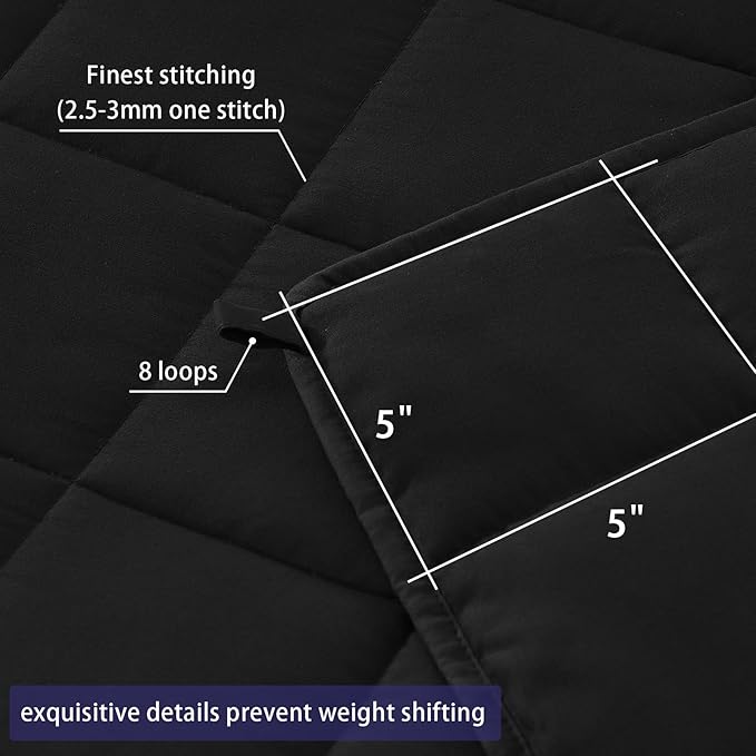yescool Weighted Blanket for Adults (25 lbs, 60" x 80", Black) Cooling Heavy Blanket for Sleeping Perfect for 240-260 lbs, Queen Size Breathable Blanket with Premium Glass Bead, Machine Washable