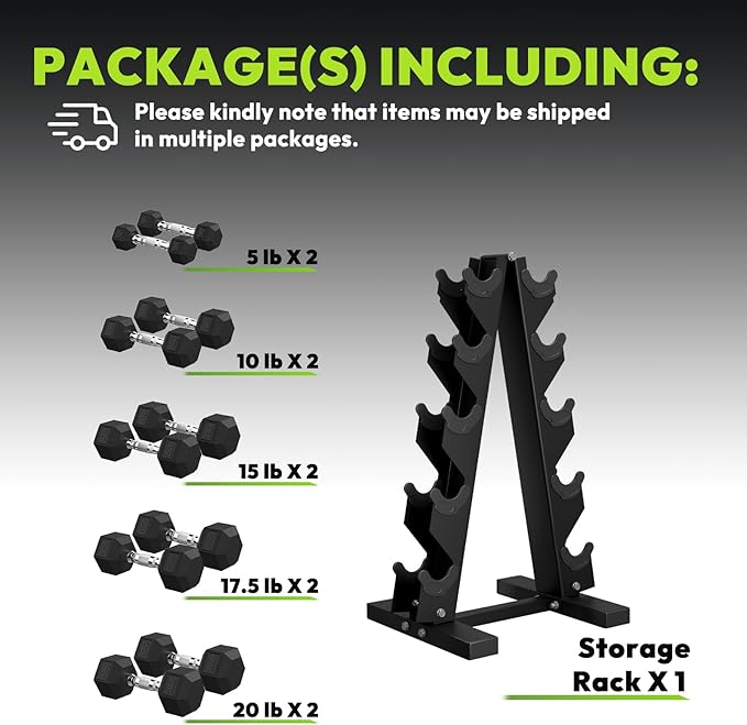 Hex Dumbbell Sets with Rack, 60-550 lb Rubber Encased Exercise & Fitness Dumbbells Set with Rack Option, Hand Weight for Strength Training, Weight Dumbbells