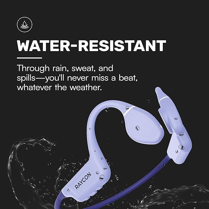 Raycon Bone Conduction Headphones, Open-Ear Bluetooth Sports Earbuds with Mic, IP68 Water Resistant Headset for Workout and Running, 13hr Playtime, Purple