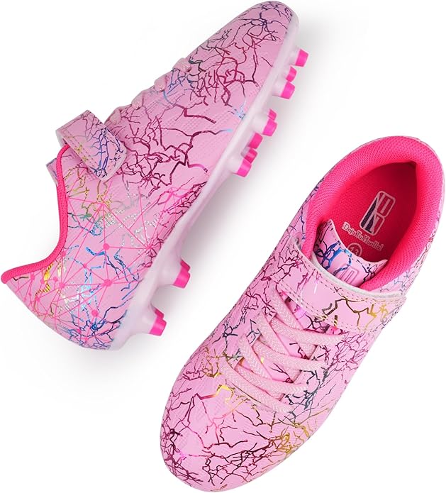 brooman Kids Firm Ground Soccer Cleats Girls Football Cleats with Shin Guards and Soccer Socks