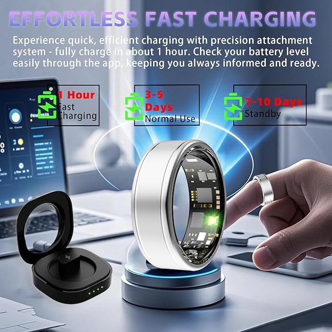 Smart Health Ring for Women Men, Fitness Tracker Ring with Heart Rate, SpO2, Blood Pressure, Sleep Monitoring, Step Counting, 5ATM Waterproof for iOS & Android, No Subscription Fee (Silver 9)