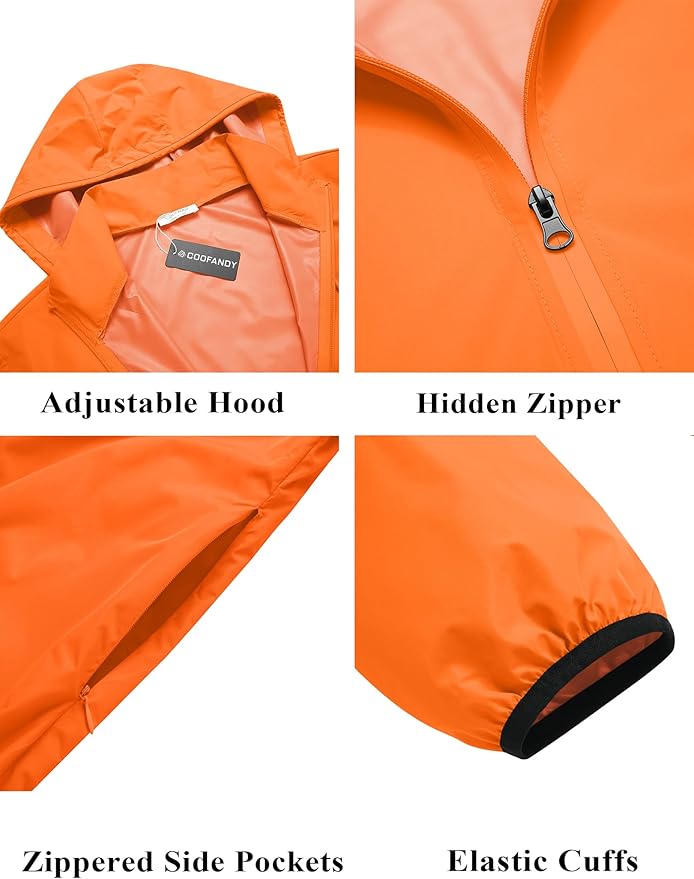 COOFANDY Men's Packable Rain Jacket Lightweight Waterproof Raincoat with Hood Travel Hiking Golf Windbreaker