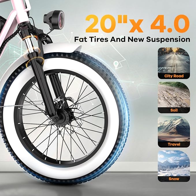 1500W Electric Bike for Adults,48V 20/60Ah Removable Battery Max Range 80Miles & 30MPH Electric Bicycle,20''ร4" Fat Tire Ebike,Adult Electric Bicycles for Commute Beach Snow,E-Bike UL Certified
