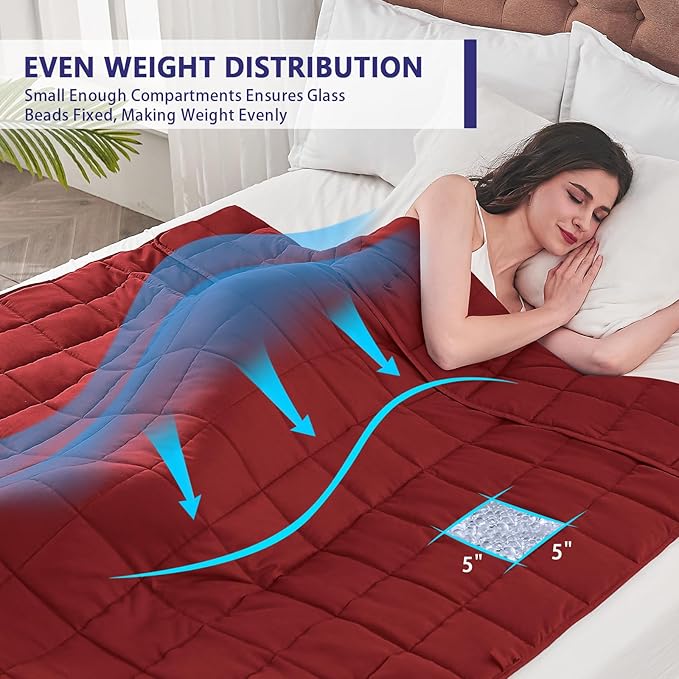 yescool Weighted Blanket for Adults (15 lbs, 60" x 80", Red) Cooling Heavy Blanket for Sleeping Perfect for 140-160 lbs, Queen Size Breathable Blanket with Premium Glass Bead, Machine Washable