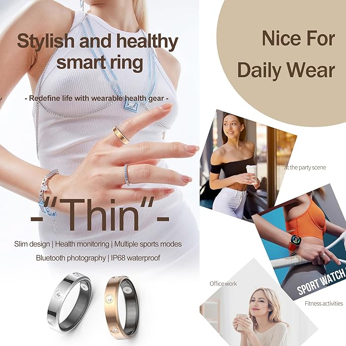 Smart Ring for Women Men Diamond Fitness Tracker Sleep Heart Rate Monitor Smart Rings for Android iOS Phone Pedometer Calorie Step Counter Stylish Ladies Rings for Women Elegant