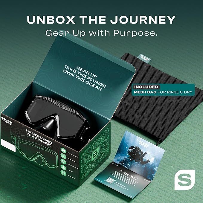 Pano 3 Scuba Diving Mask, Tempered Glass Snorkel Mask Three-Window Scuba Mask No-Leak Dive Mask Silicone Skirt Diving Mask for Snorkeling and Scuba Use