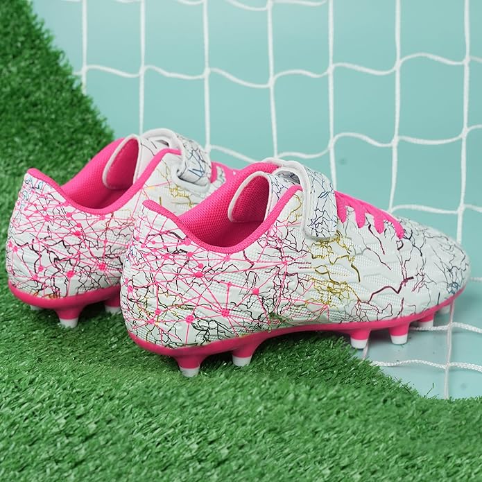 brooman Kids Firm Ground Soccer Cleats Girls Football Cleats with Shin Guards and Soccer Socks