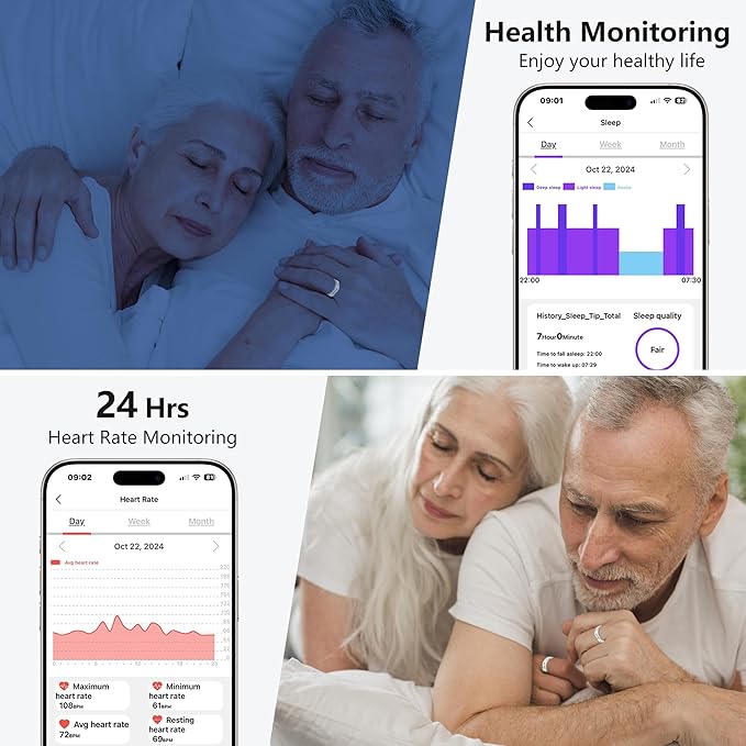 Thin Smart Ring for Fitness & Health Tracking -Pedometer,Sleep/Heart Rate/Blood Oxygen Monitor, Gesture Control / 5ATM Waterproof -No APP Subscription Compatible with Android& iOS (Silver, 10)