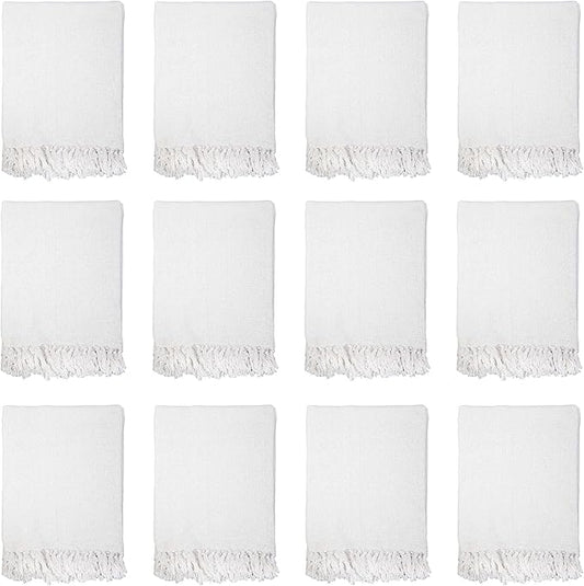 Arkwright Common Ground Bulk Blankets - Pack of 12 - Reversible 100% Cotton All Season Lightweight Couch Bed Throws for Wedding Guests, Travel, and Outdoor Events, 50 x 70 in, White