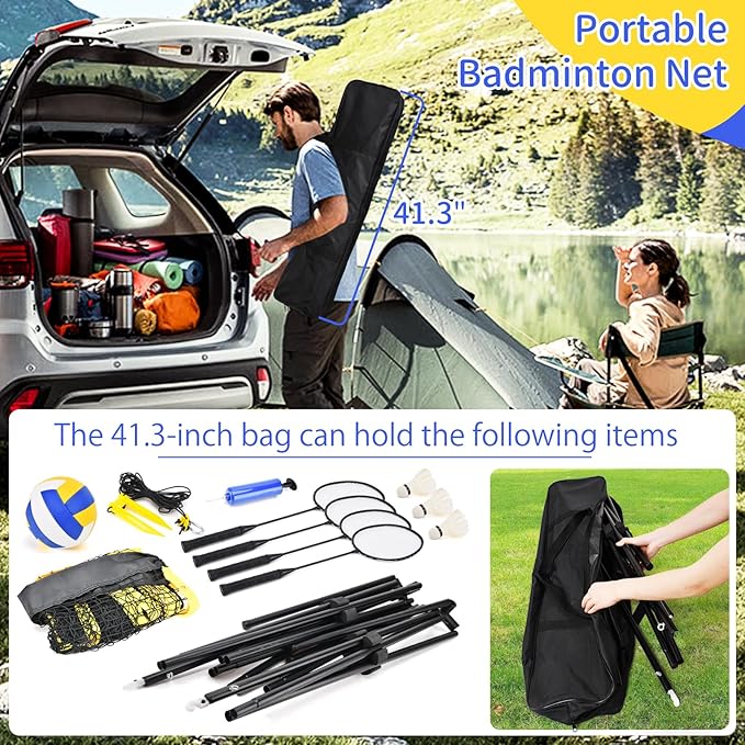 Badminton Pickleball Net, Adjustable Height Portable Badminton Net-2-in-1 Volleyball and Badminton Set, Pickleball Net for Tennis Indoor Outdoor Court