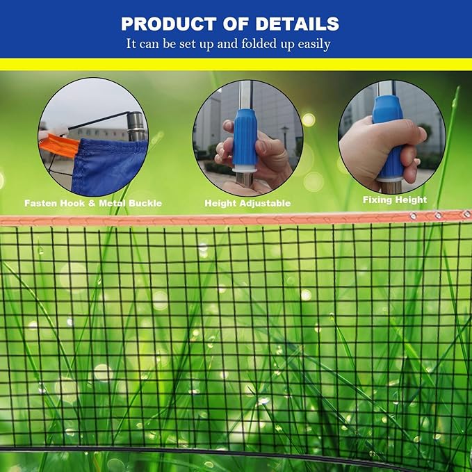 Portable Height Adjustable Badminton Volleyball Tennis Net Set Multi-Purpose Sports Equipment with Poles Stand and Carry Bag for Kids Adult Outdoor Exercise