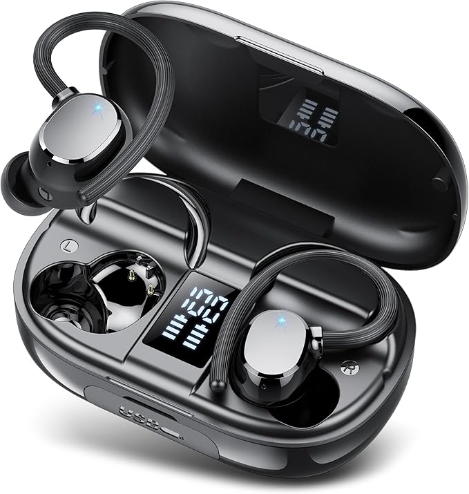 Ear Buds Wireless Bluetooth Earbuds Sport 2025 New Bluetooth 5.3 Headphones with LED Display 128H Playtime Powerful Bass Over Ear Earphones with Earhooks IP7 Waterproof for Gym/Running/Workout