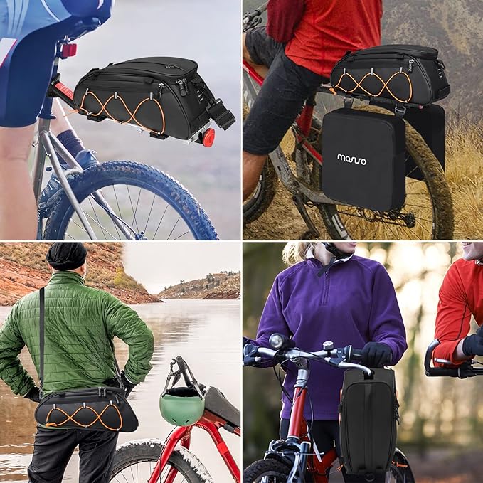 MOSISO Bike Rack Bag with 2 Removable Panniers, Waterproof Bike Trunk Cooler Storage Handbag Insulated Bicycle Rear Seat Pouch, Bicycle Storage Saddle Shoulder Bag Cycling Luggage Pouch, Black