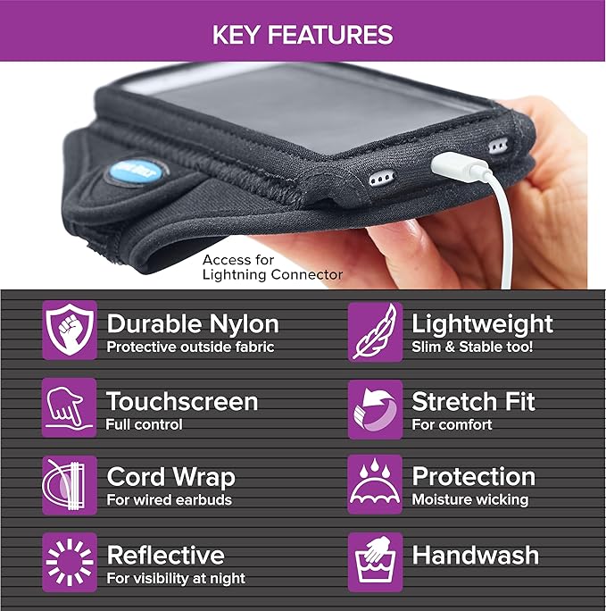 Tune Belt AB92 Cell Phone Armband for Running - Fits iPhone 16/15/14/13 Pro Max, Plus, Samsung Galaxy Ultra/Plus/Note and Large Phones with Protective Cases, Sweat-Resistant Exercise Holder (Black)