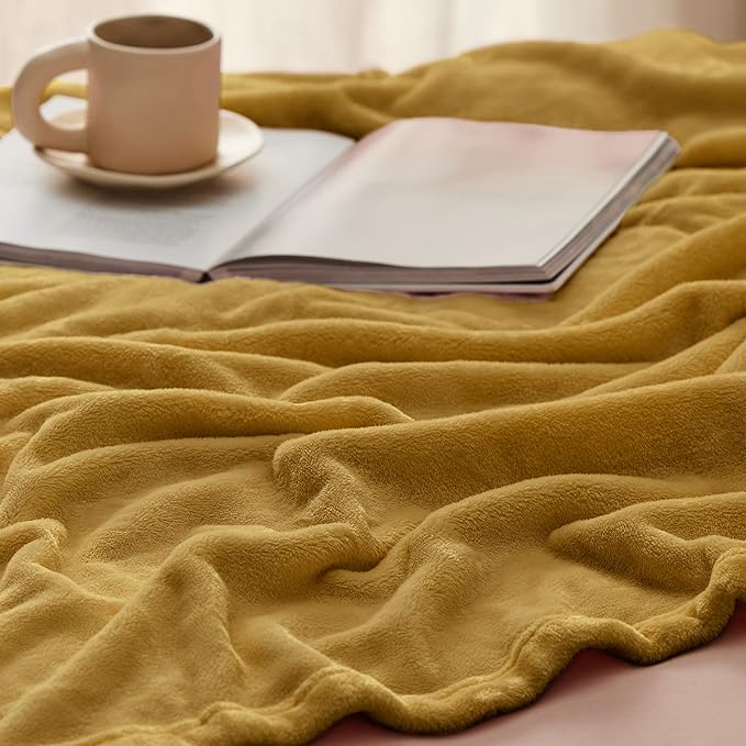 Bedsure Twin XL Fleece Blanket Dorm Bedding - Lightweight Soft Cozy Blankets for Bed, Sofa, Couch, Travel, Camping, Yellow, 66"x90"
